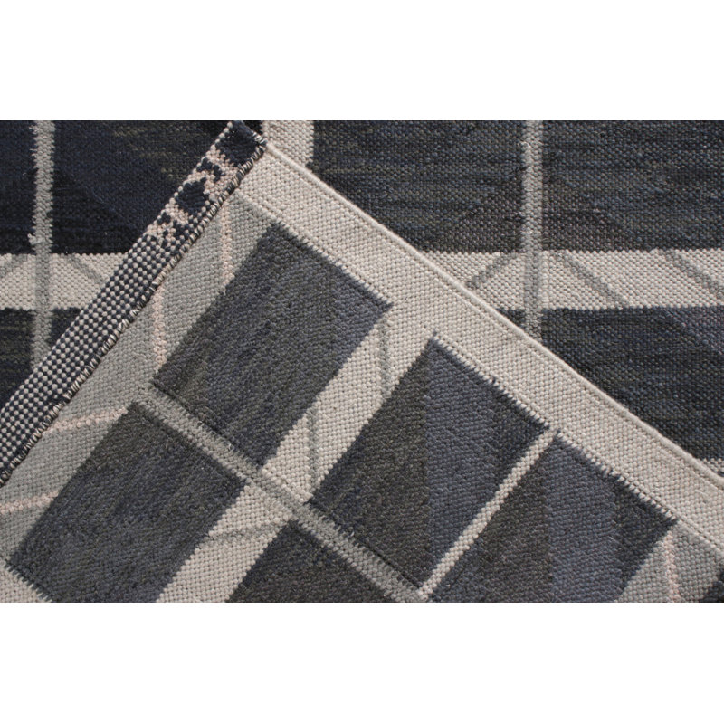 Scandinavian Hand Knotted Wool Geometric Area Rug, Rectangle 12' x 18'