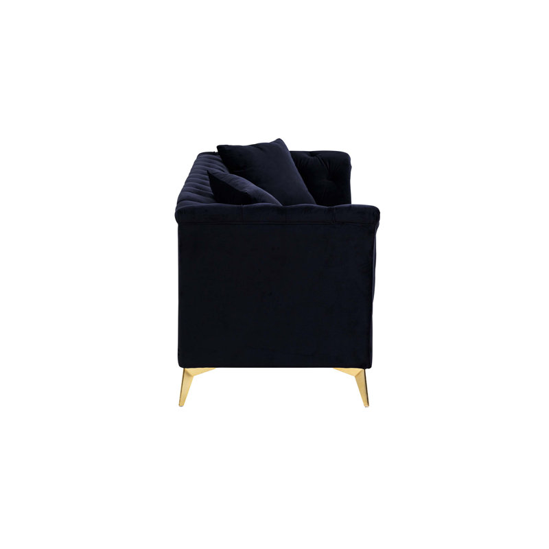 Canapé Chesterfield 83,9 po à accoudoirs évasés, Velours noir
