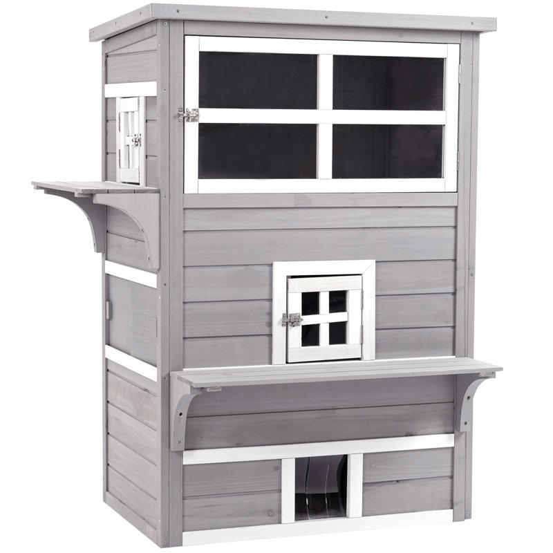 Maison de chat polyvalente pour l'extérieur avec plusieurs fonctions de divertissement pour les amis félins, Gray