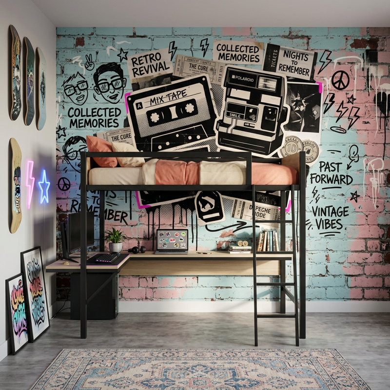 Papier peint brique Graffiti, Peler et coller, 200 po x 120 po