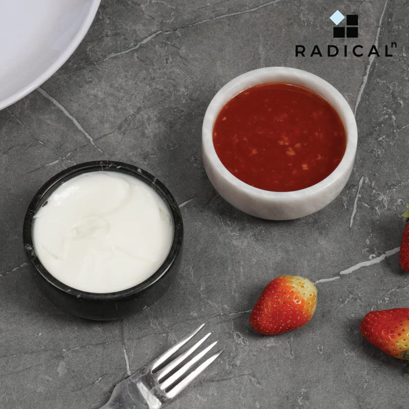 Ebern Designs Dangela Marble Condiment Server, Black/White