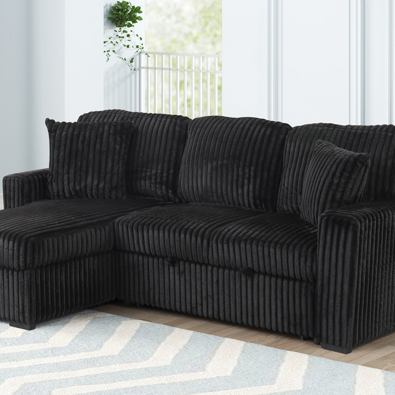 Canapé modulaire moelleux avec canapé-lit en tissu de velours - noir, Velours noir