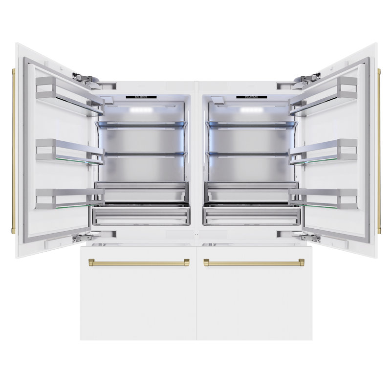 ZLINE Autograph 72 in. Built-In Refrigerator in Stainless Steel w/ Gold Accents, White Matte/Champagne Bronze