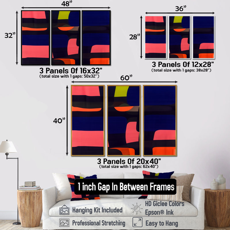«Midnight Melody Retro 70S», impression d'art mural abstrait, Cadre flottant doré, H 28 po x l 36 po x P 1 po