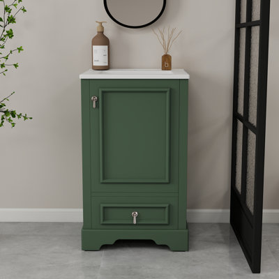 Meuble-lavabo de 20 po avec lavabo, armoire de salle de bain avec porte à fermeture douce, support de rangement et tiroir