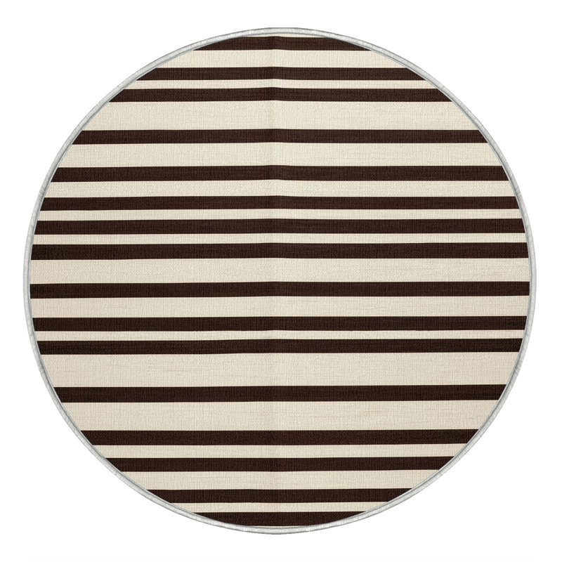 Machine Washable Horizontal Stripes Beige Area Rug, Round 3'