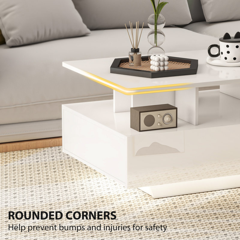 Table basse moderne avec lumières DEL blanc brillant