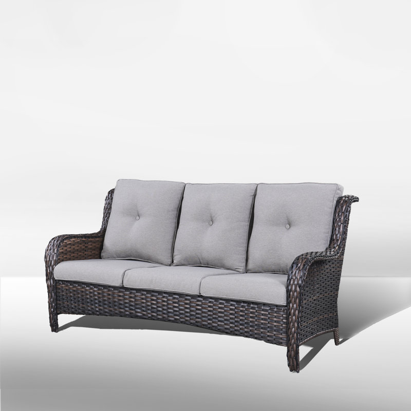 Bonia 72.44'' Wide Straight Patio Sofa with Cushions, Gray, Brown
