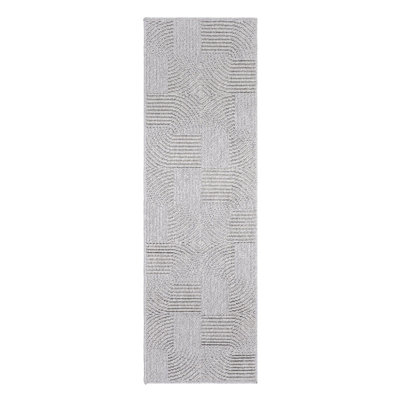 High-Low Loop Pile Indoor Area Rug, Silver Gray Modern Geometric Polyester Rug for Living Room & Bedroom – Nylah Karina