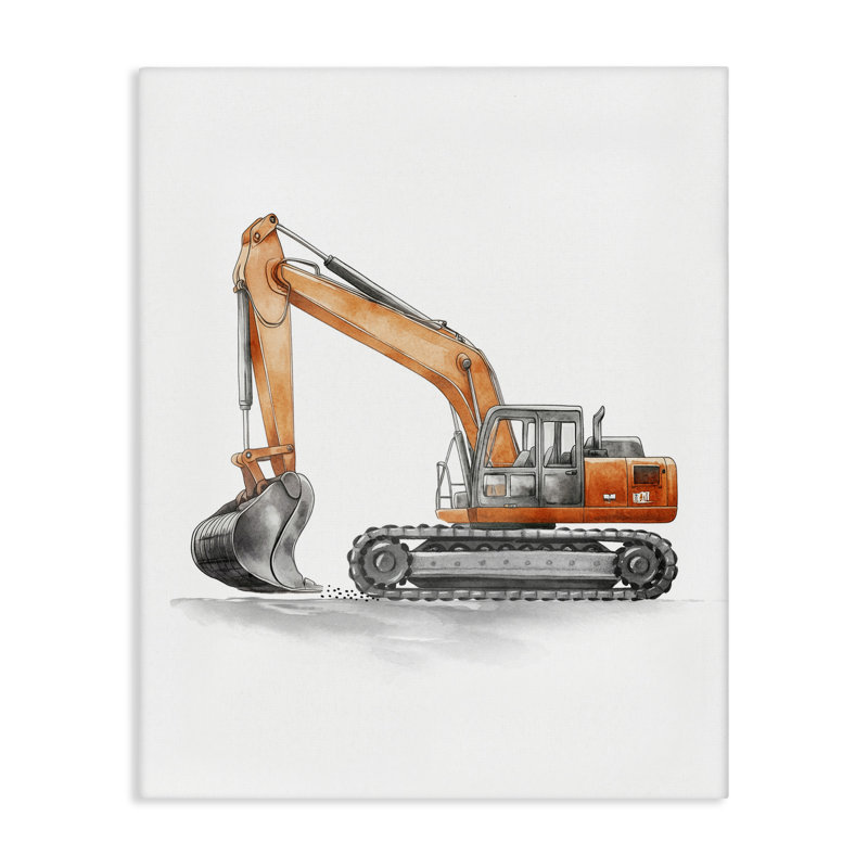 Toile de travail avec camion pelle, conception par Christine Simpson Art, H 20 po x l 16 po