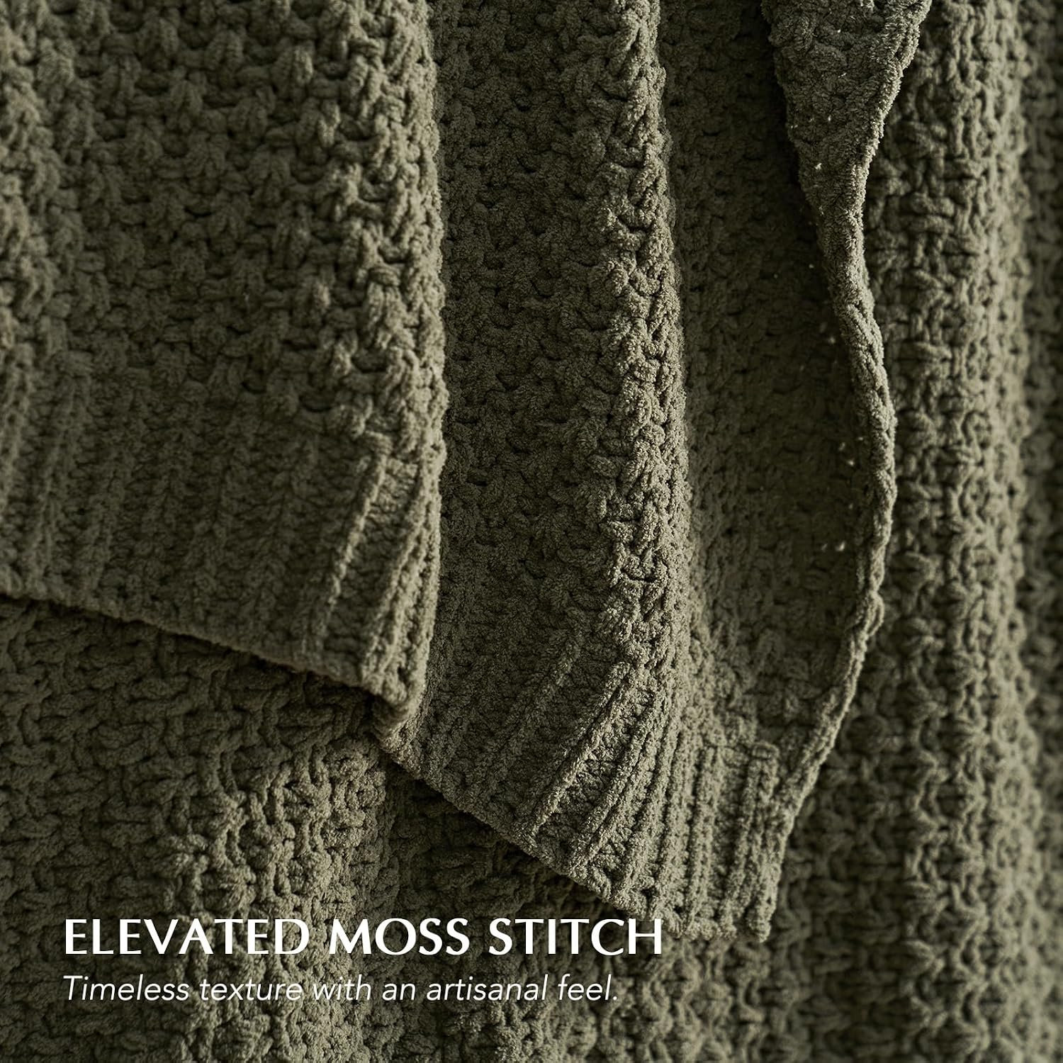 Chunky Chenille Weighted Throw Blanket, Olive Green, 80" L x 60" W
