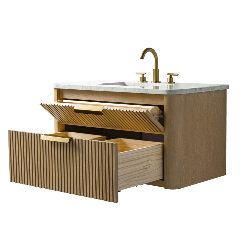 Liljan 36'' Wall-Mounted Single Bathroom Vanity, Classic Oak