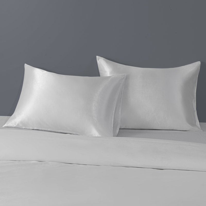 Taies d'oreiller en satin avec fermeture à enveloppe, Gris argenté, Taie d’oreiller standard