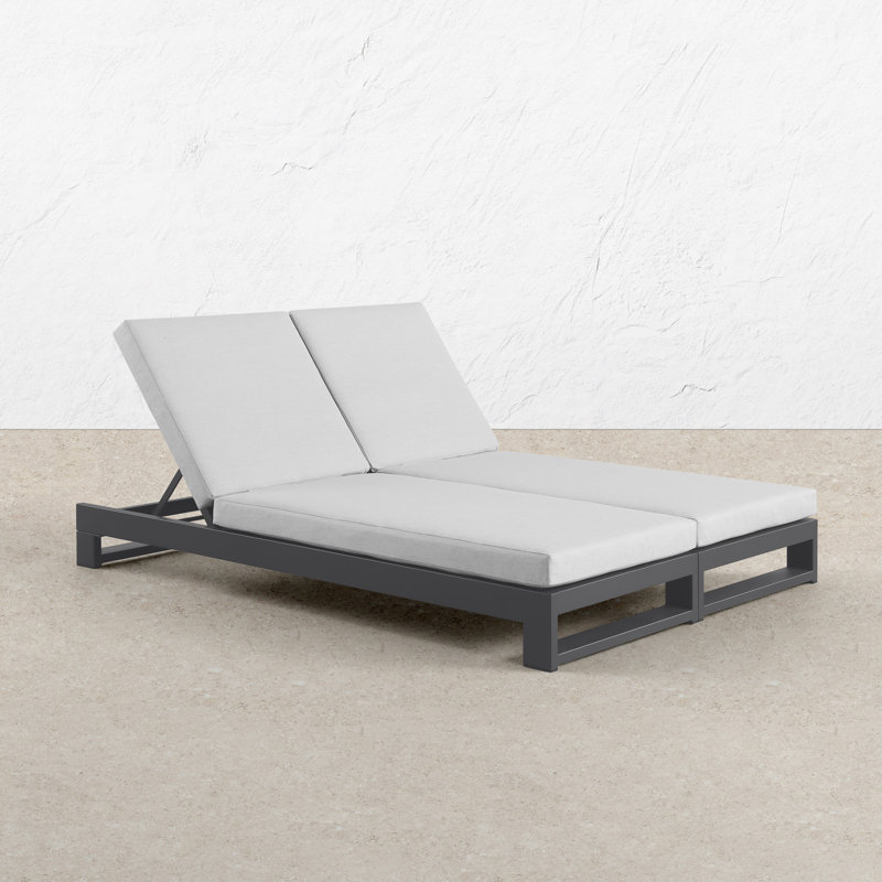 KOVA Aluminum Outdoor Chaise Lounge (Convertible Double Lounger, Set of 2), Light Gray, Slate Black