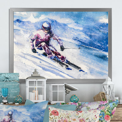 «Skiing Sport Artwork», reproduction d'art sur toile encadrée