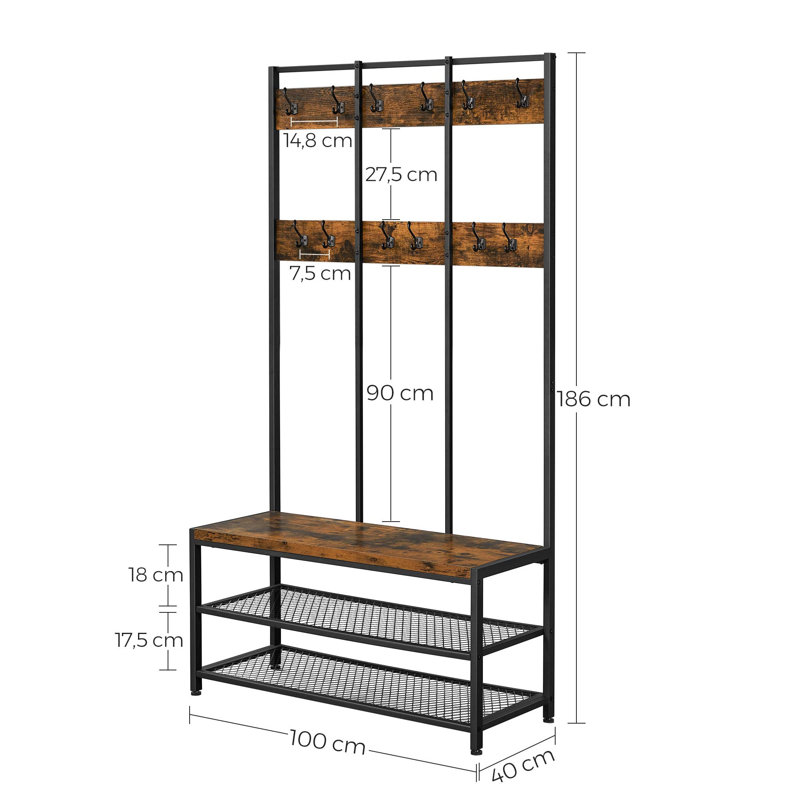 Alper Hall Tree 100cm Wide with Bench and Shoe Storage