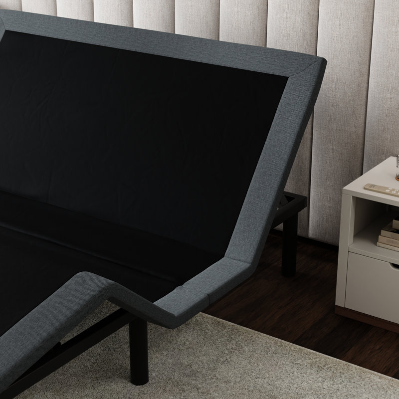 Os4 Black And Grey Split Top Queen Adjustable Bed Base With Head Foot Position Adjustment Function, Zero Gravity One - Touch Back To Flat Feature, Extra Strength Frame Reinforcement Structure,