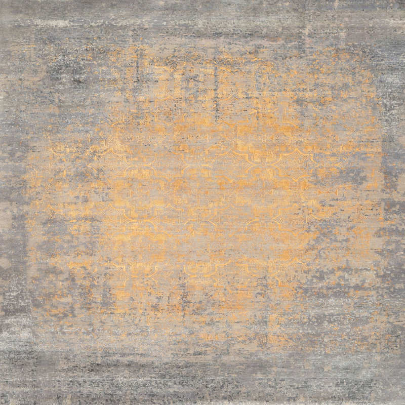 Tapis de zone gris/beige contemporaine Plympt, Carré 5 pi