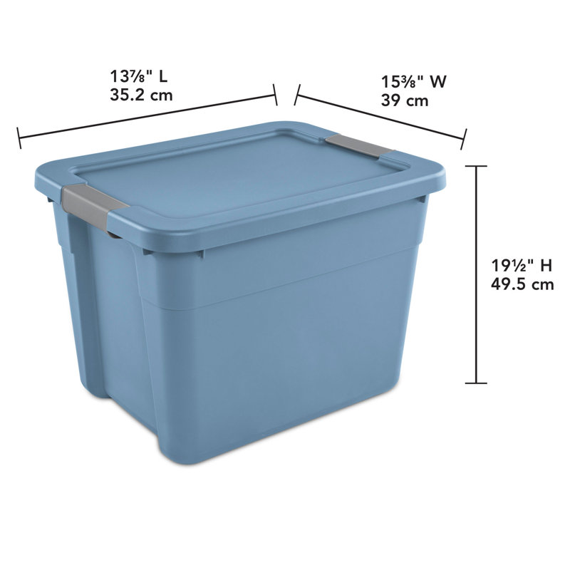 Sterilite 12 Gallon Latching Tote, Stackable Storage Bin with Lid, Blue, 6 Pack