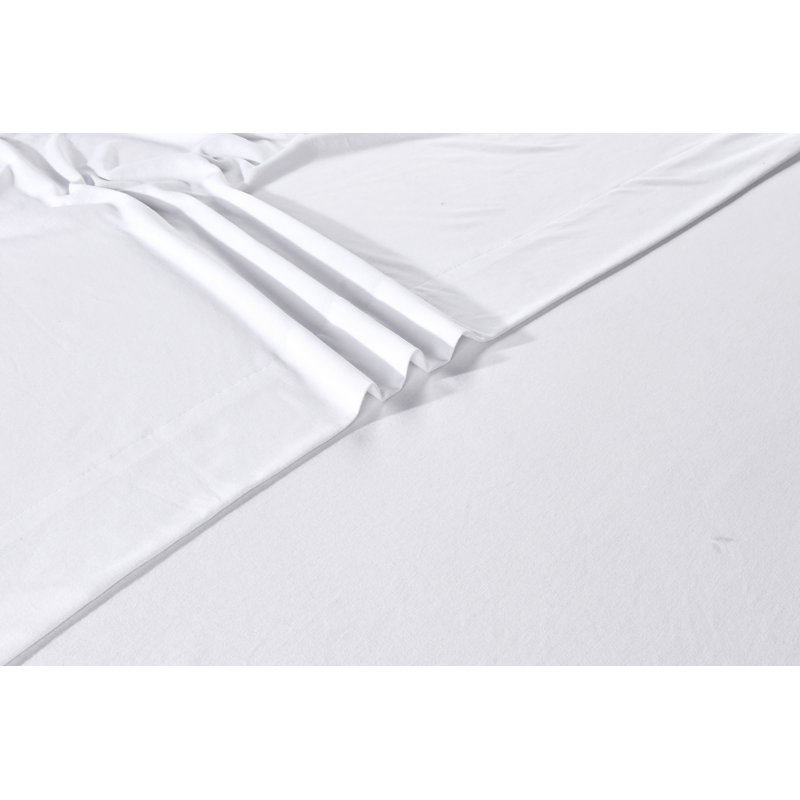 100% Cotton Jersey Knit Sheet Set, King Sheet Set with Fitted Sheet and 2 Pillowcases, White