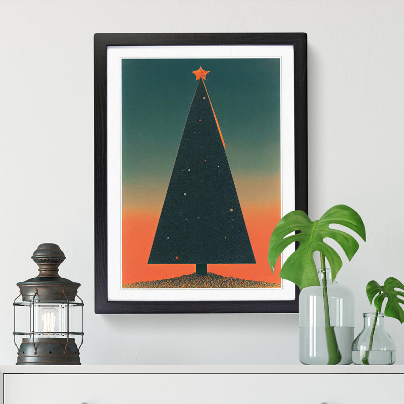 Retro Christmas Tree - Single Picture Frame Print, Oak, 64cm H x 46cm W x 2cm D