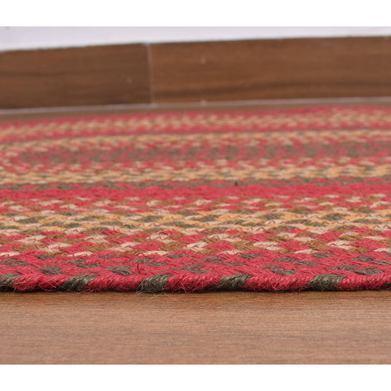 Burkleigh Farmhouse Braided Red Jute Area Rug, Oval 2' x 4'