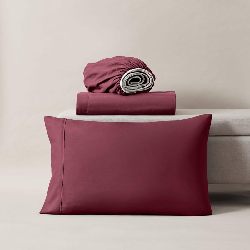 Hotel Collection Soft Breathable Bed Sheet Set with Deep Pocket Fitted Sheet, Twin, Burgundy