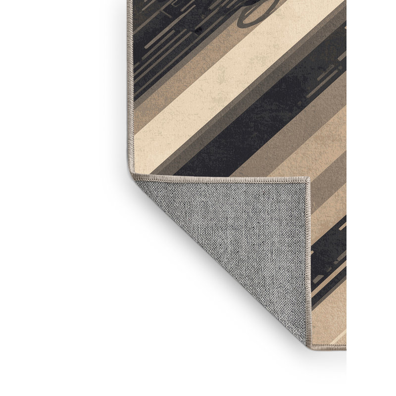 Machine Washable Auburndale Wheelchair Racing Sleek & Chic Modern Rug in Gray – Beige Binding, 6x9