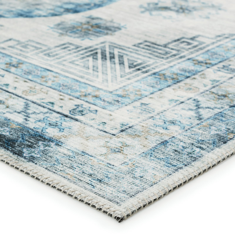Machine Washable Performance Turquoise/Beige Rug, Rectangle 5'3" x 7'6"