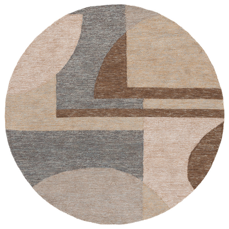AnyelaHand Tufted Jute Wool Cotton Abstract Rug in Natural/Grey, Square 6'