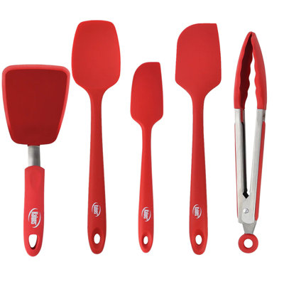 Ensemble d'ustensiles de cuisine en silicone 5 pièces Kaluns avec noyau en acier inoxydable - 3 spatules, 1 tournevis et pince de 9 po, résistant à la chaleur 600 ° F, antiadhésif et compatible avec les ustensiles de cuisine