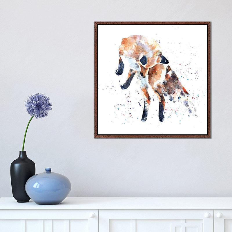Mousing Fox I - Painting on Canvas, 45.72 cm H x 45.72 cm W, Classic Brown Wood Framed