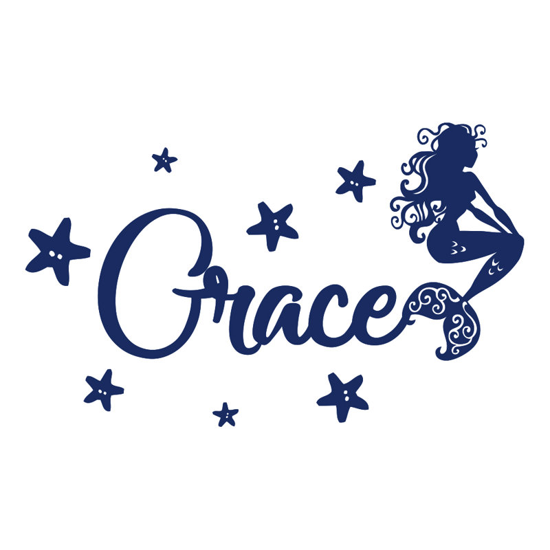 Décalcomanie murale chambre de bébé sirène, Bleu foncé
