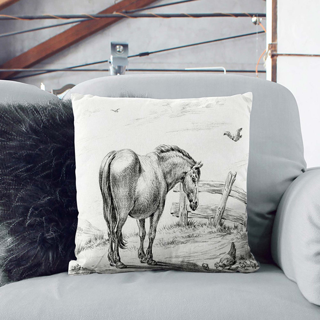 Horse in a Meadow by Jean Bernard Cushion with Filling
