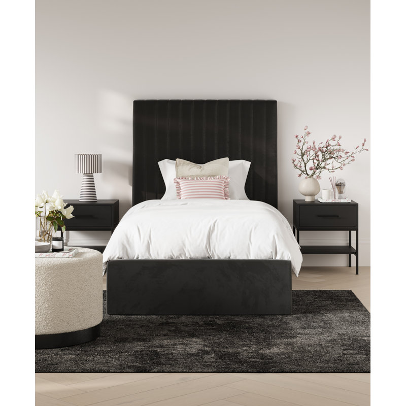 Hucksley Tall Upholstered Bed Frame, Black, Single (3')
