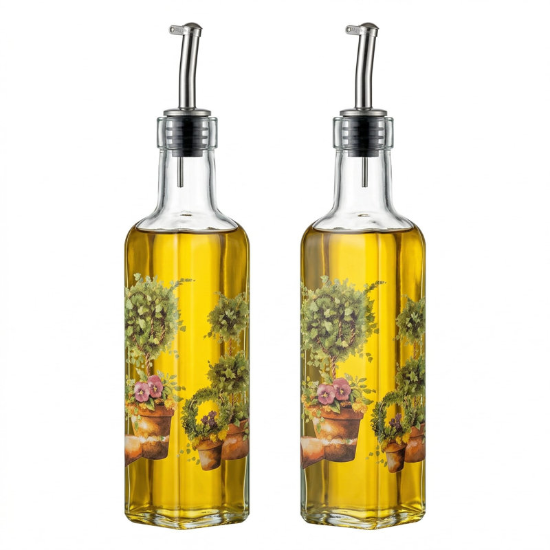 Lot de 2 bouteilles d'huile d'olive de 255 ml (9 oz), distributeur en verre avec bec verseur en acier inoxydable | Versement anti-gouttes | Bouchon anti-poussière | Rangement sur le comptoir | Convient à l'huile et au vinaigre