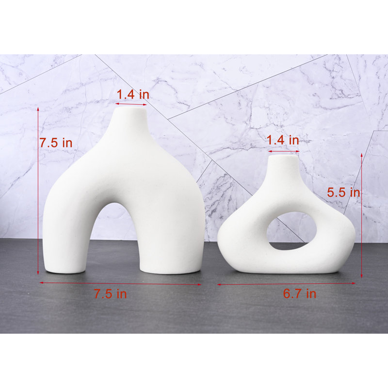Vase de table en céramique fait à la main 2 pièces Froemming, Blanc