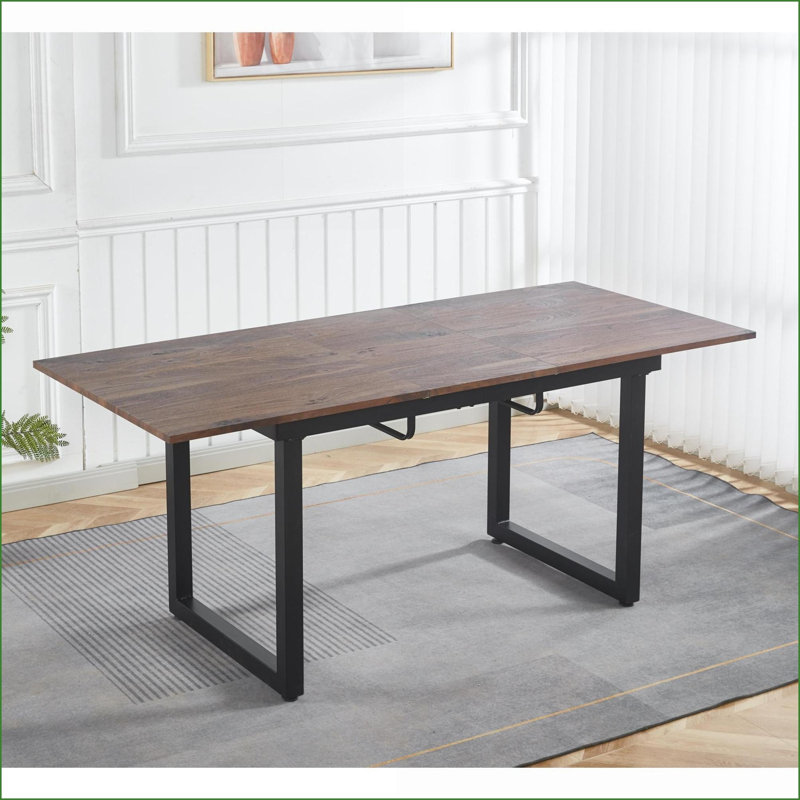 Walnut-Toned Modern Coffee Table with Metal Legs - Space-Saving, Easy-Clean for Living Room