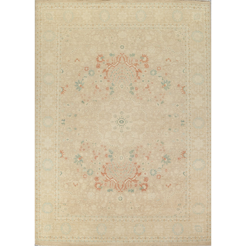 Oushak Chobi One-of-a-Kind 9'0" X 12'0" Wool Area Rug in Beige