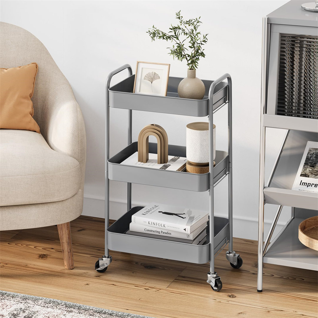 3 Tier Metal Storage Trolley On Wheels