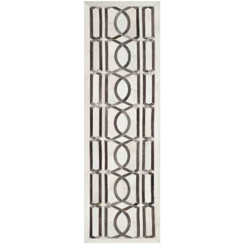 Sevastopol Studio Leather Hand Woven Leather Geometric Rug, Runner 2'3" x 7'