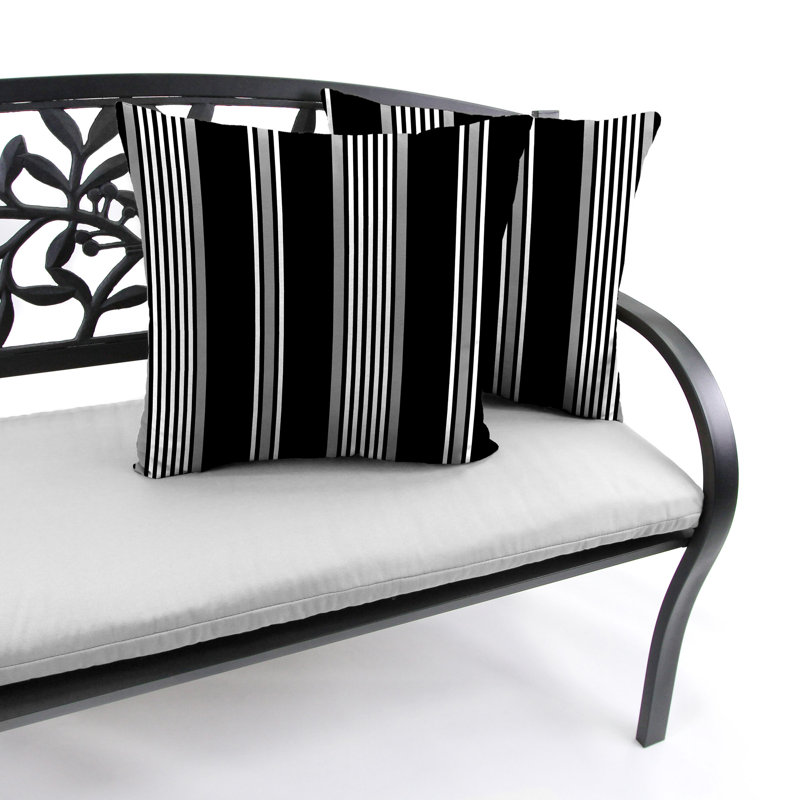 16" x 16" Outdoor Throw Pillow, Black/Gray/White/Striped