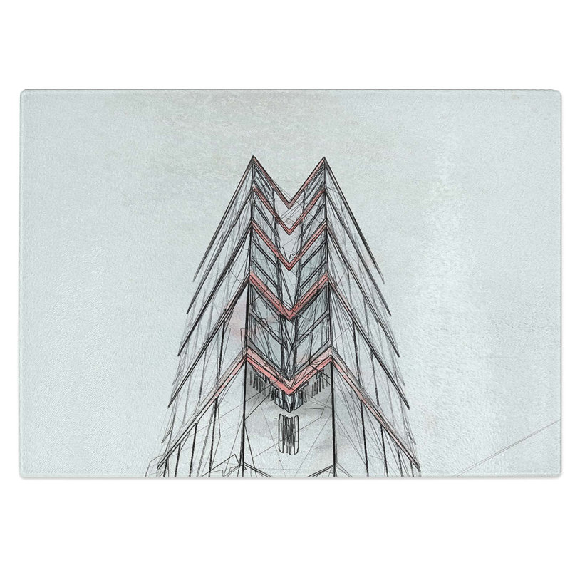 Tempered Glass Sketching the Architecture Vol.47 Chopping Board, 39 cm W x 28.5 cm L