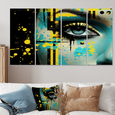 «Green and Yellow Woman Chic Eye Elegance - Fashion», art mural sur toile 4 pièces