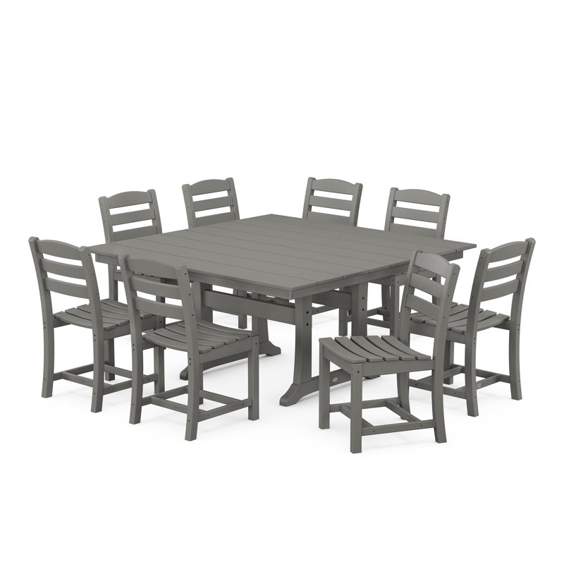 La Casa Café 9-Piece Farmhouse Trestle Dining Set, Slate Gray