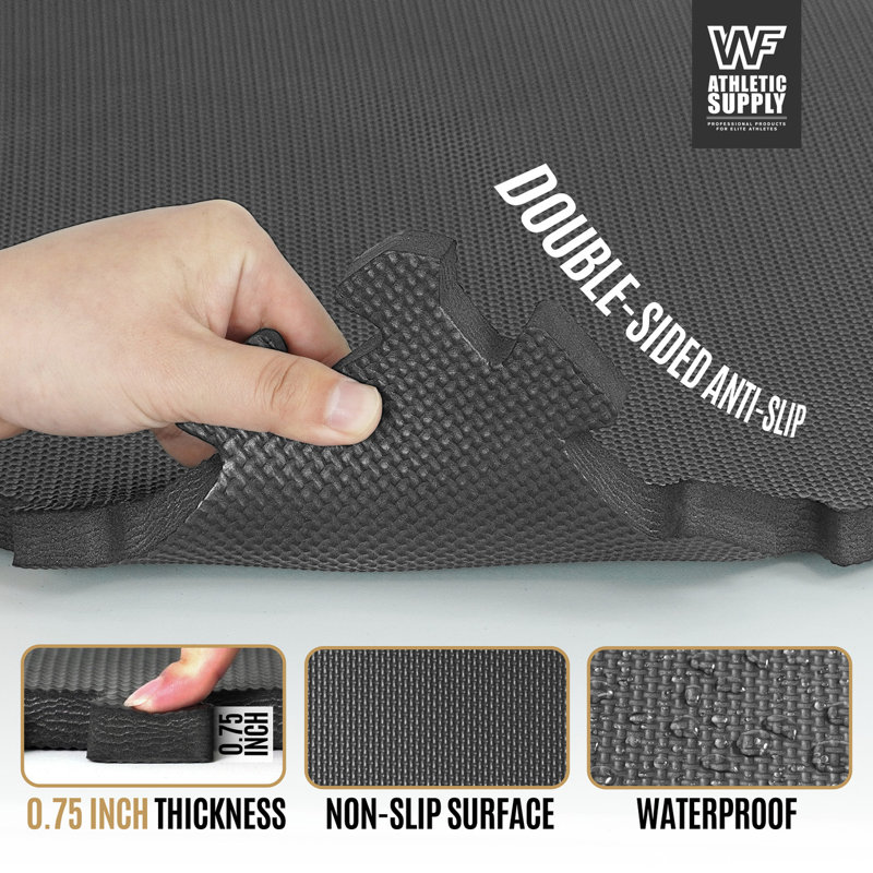 CAP Interlocking Exercise Foam Mats, 72 SQ.FT Diamond, TATAMI, T-Pattern 3/4-Inch Thickness Tiles, Black-T Pattern