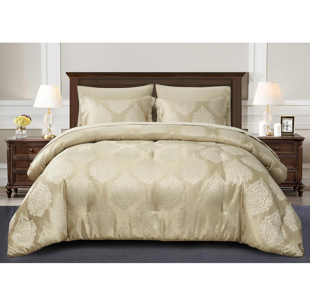 Juliette 7-Piece Bed in a Bag Medallion Jacquard Comforter Set with Sheets Chezmoi Collection 