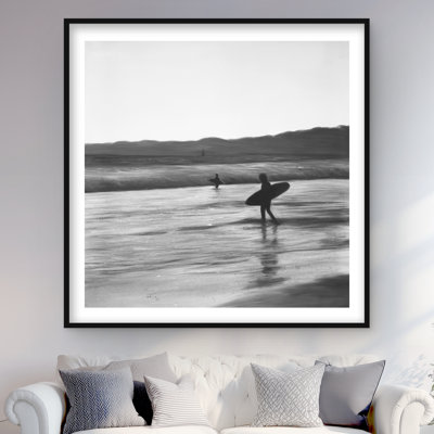 Surfers - Sea Monochrome Framed Matted Print for Home Decor