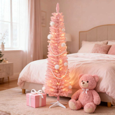 Décoration de Noël festive à l'intérieur, arbre de Noël artificiel au crayon avec branches colorées, lumières à DEL colorées
