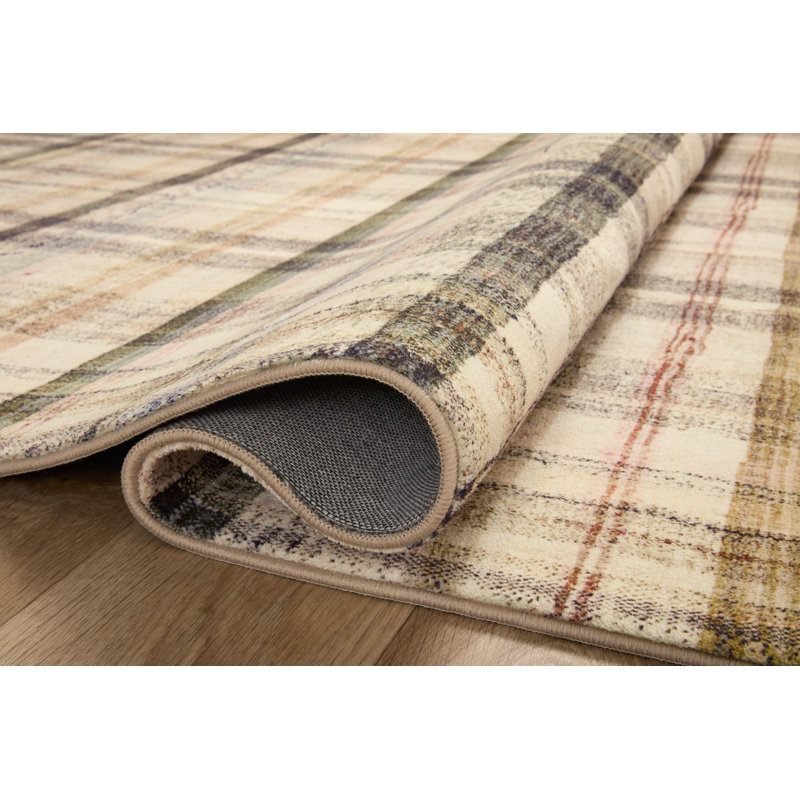 Elysian Ivory Striped 60" x 24" Wool-Synthetic Blend Easy-Care Rug